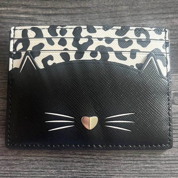 Kate Spade NWT RARE Meow Spotted Cat Slim Card Holder - Picture 1 of 5